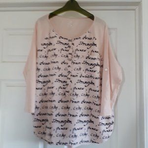 Top - Size Large  - Peach and Black - 3/4 Sleeves with Tabs